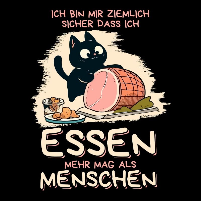 Lieber Essen als Menschen - Süße Schwarze Katze