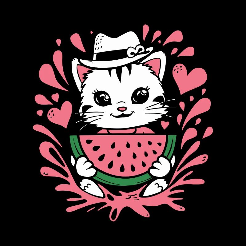 Chaton mignon avec des éclaboussures de pastèque et de cœur