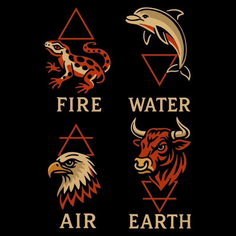Alchemistische Tiersymbole | Kunst mit vier Elementen