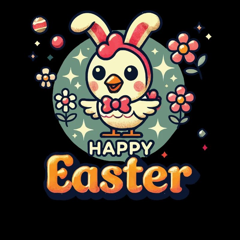 Happy Easter Retro Chick Illustration