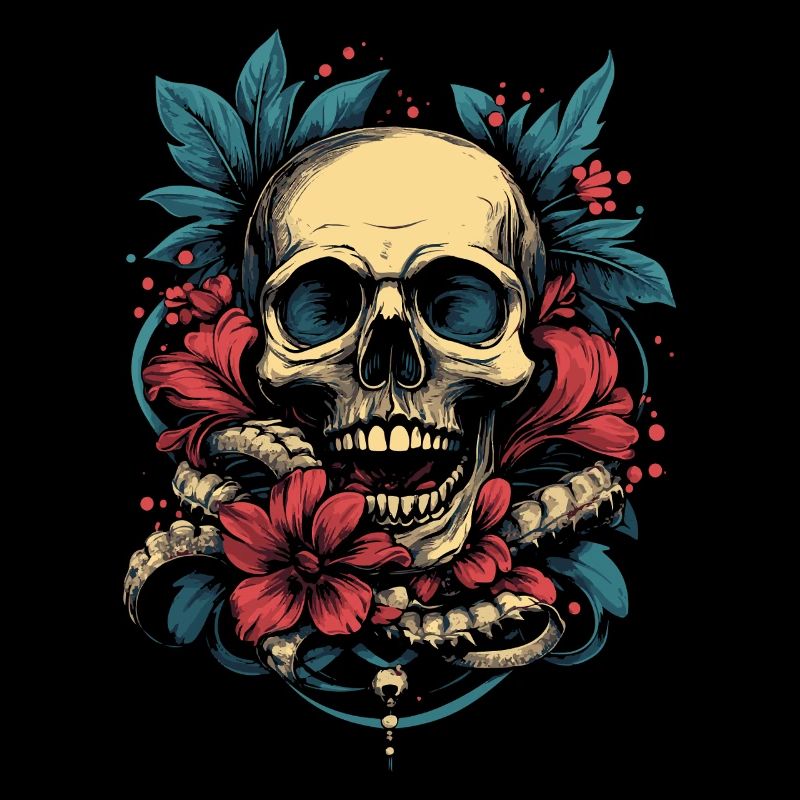 Crâne tropical avec des fleurs