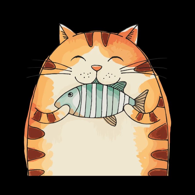 Cheerful cat with fish hug