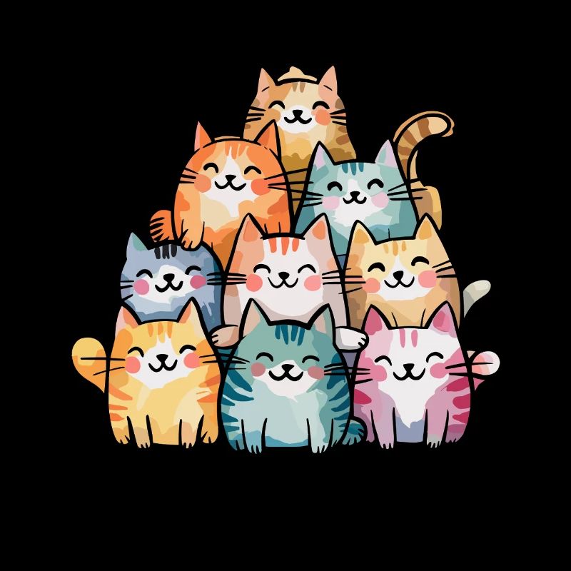 Famille de chat heureuse en coloré avec joyeux