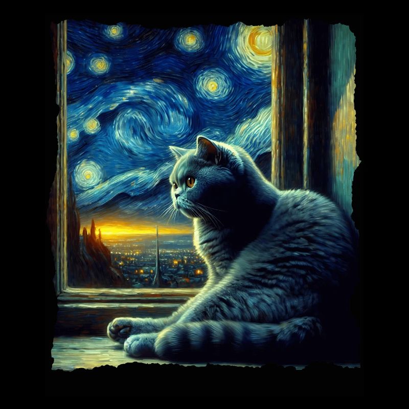 British Shorthair Cat Starry Night