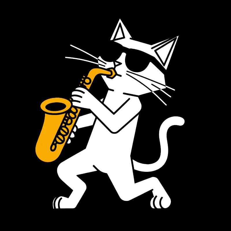 Lustige Katze mit Sonnebrille und Saxophon
