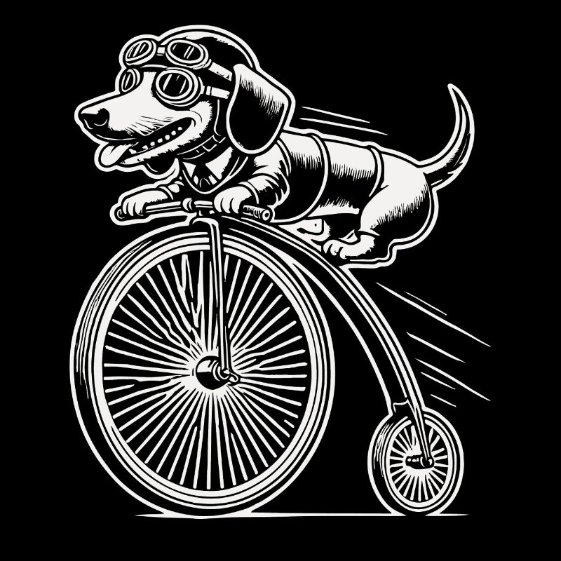 Teckel à vélo dans un style rétro avec humour