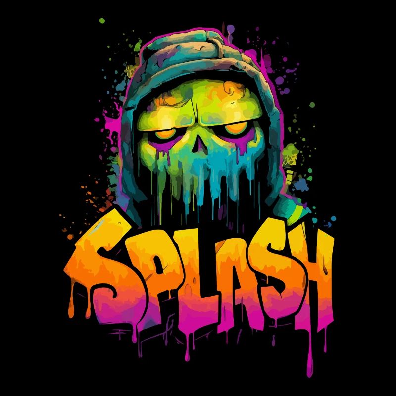 Splash Skull Neon Graffiti Street Art Pullover Hoodie Lo