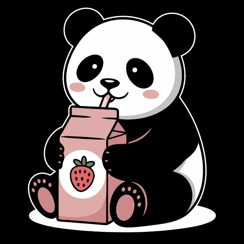 Cute Panda Drinking Strawberry Milk Japanese Funny