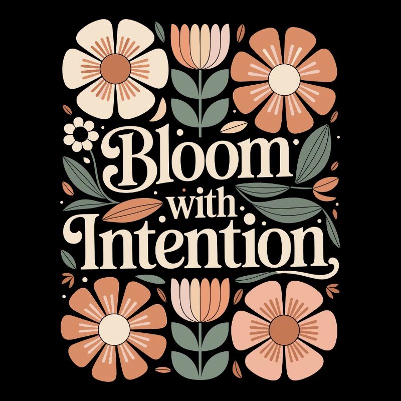 Boho Flowers Vintage Quote Bloom With Intention