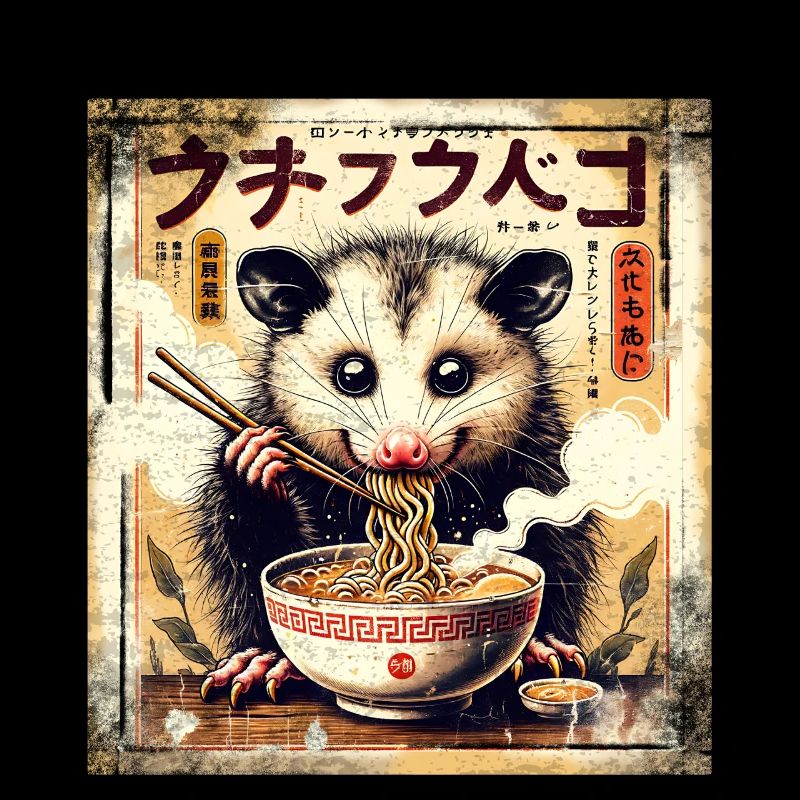 Ramen Opossum Grunge Poster Style
