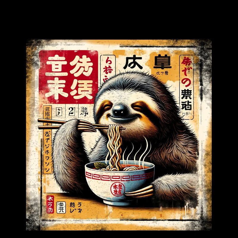 Sloth Ramen Grunge Poster Style