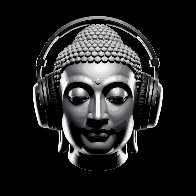 Bouddha avec casque Mindfulness Musique Boho Zen