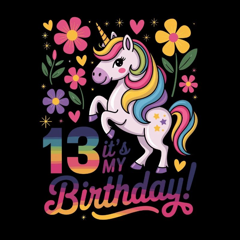 13. Geburtstag Einhorn Blumen Design