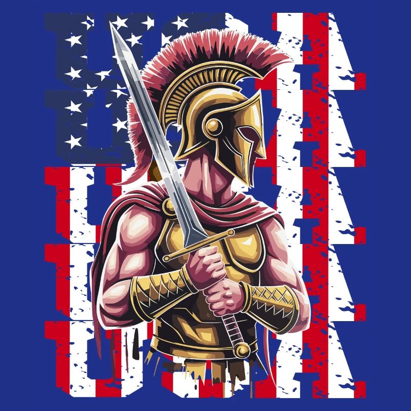 Guerrier spartiate des États-Unis avec épée devant le drapeau