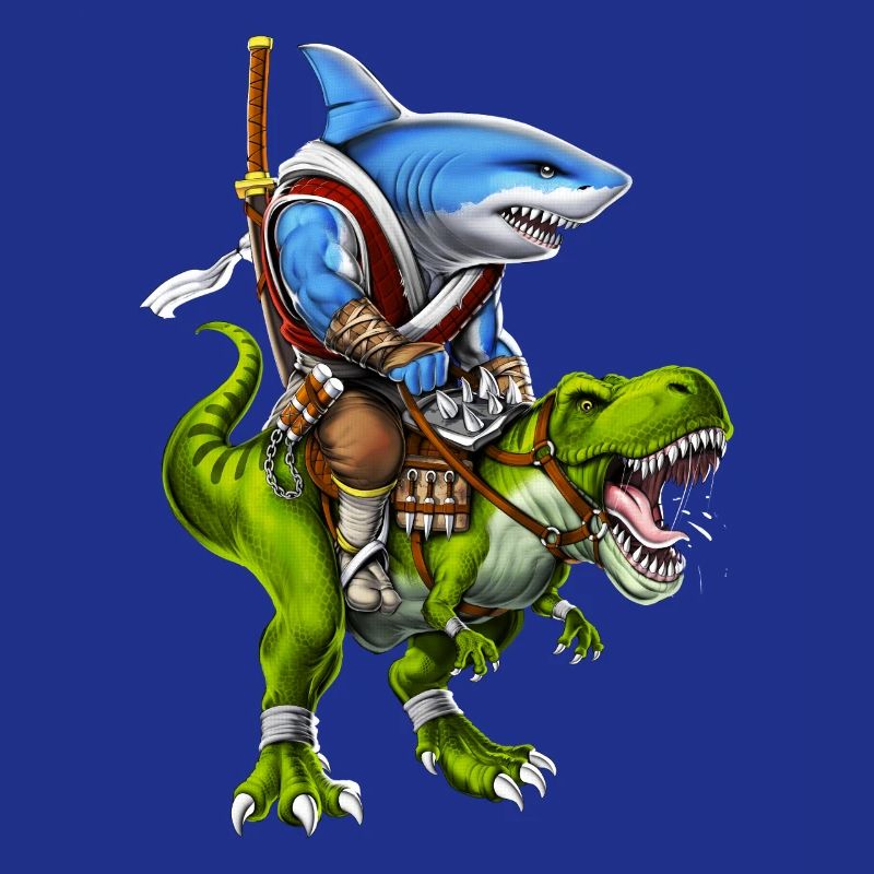 Shark Samurai Riding T-Rex Dinosaur