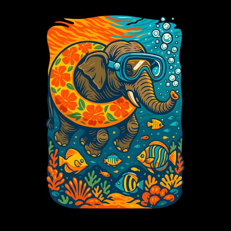 Vibrant Underwater Elephant Illustration