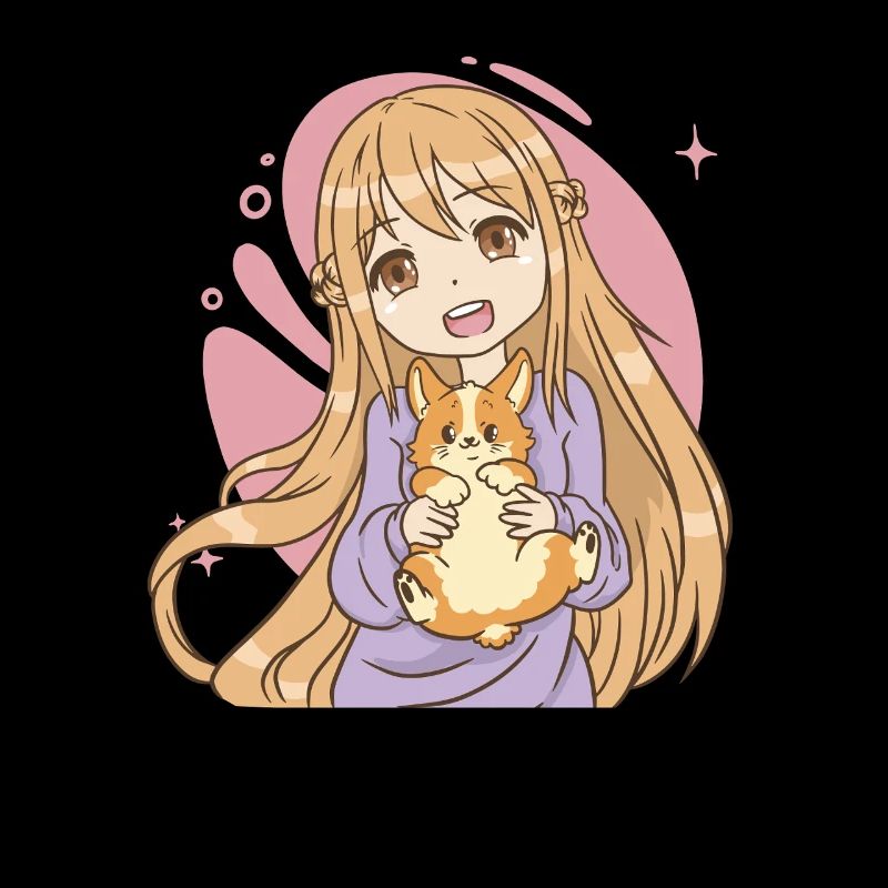 Süßes Anime-Mädchen mit Corgi-Welpen