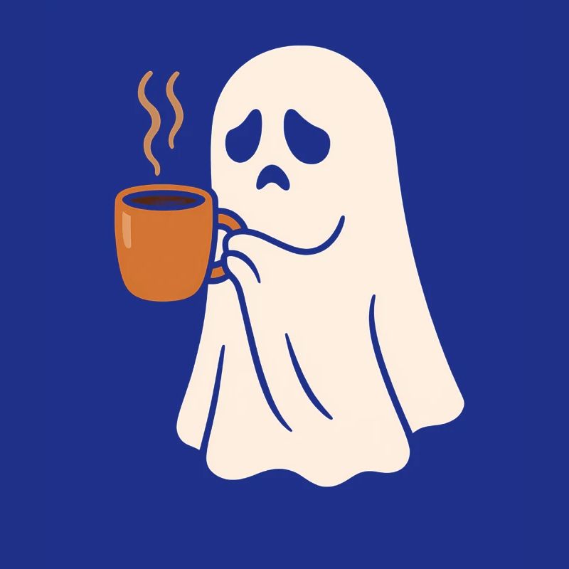 Schauriges Geist mit Kaffeetasse
