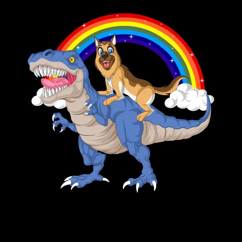 Deutscher Schäferhund-Dinosaurier-Ritt