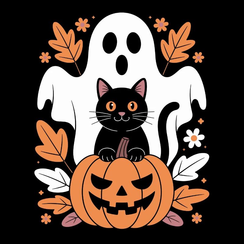 Ghost Pumpkin Cat Cute Halloween Autumn