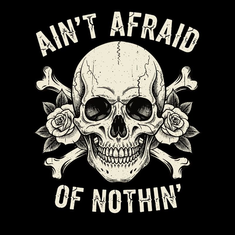 Skull with roses and slogans