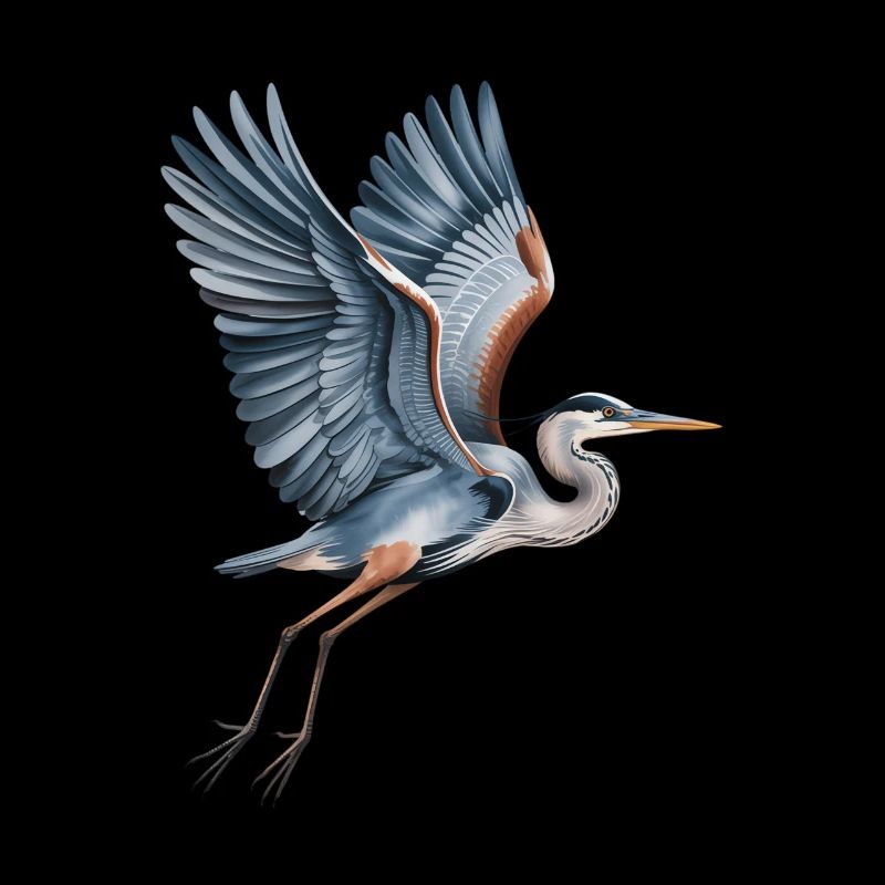 Elegant heron with outstretched wings