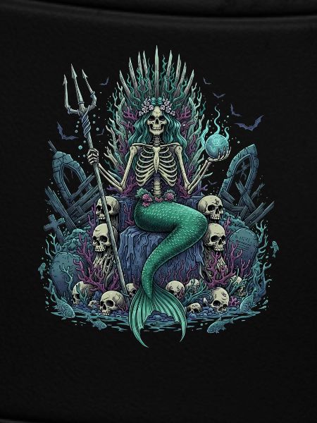 Skeleton Mermaid with Skulls