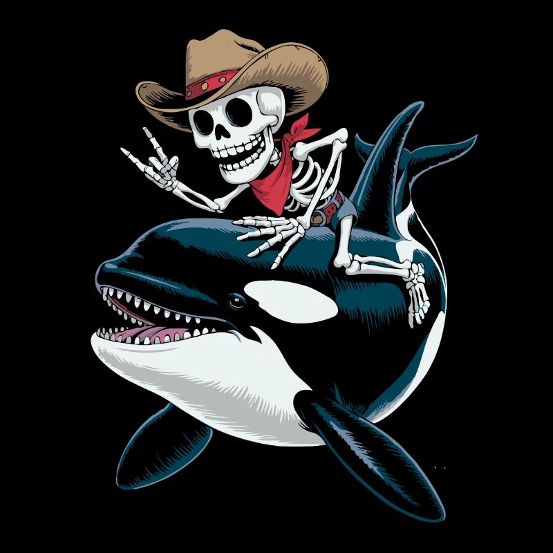 Squelette cow-boy chevauche l’orque
