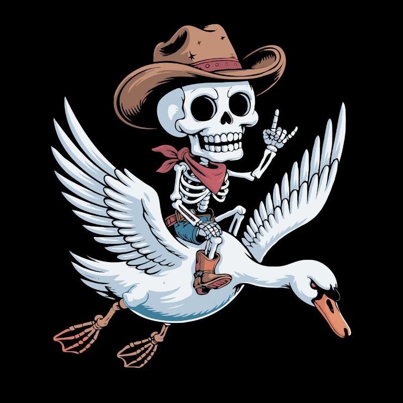 Skelett Cowboy auf Schwan