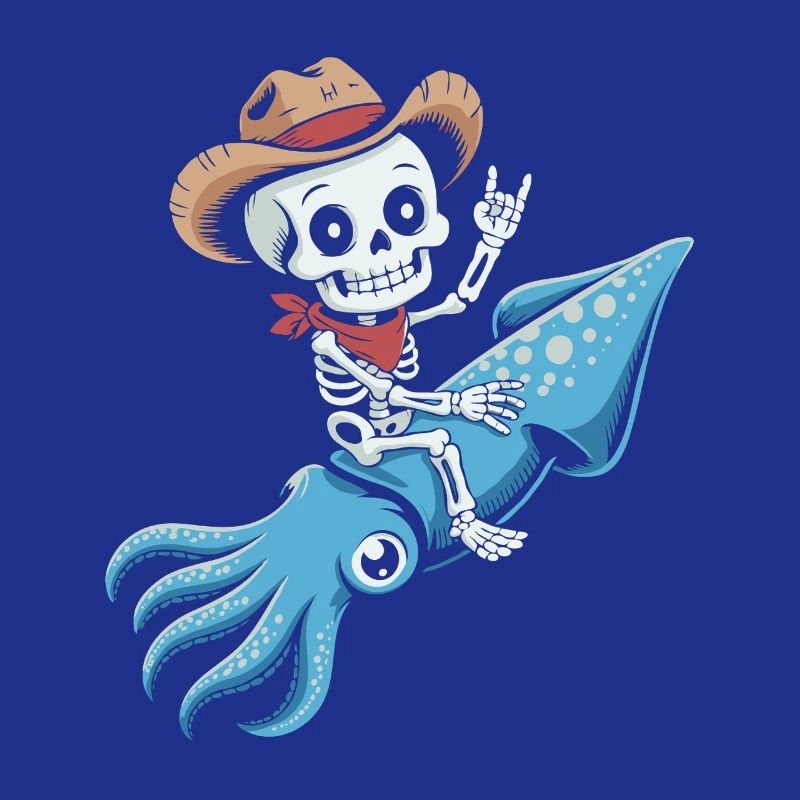 Skeleton cowboy on octopus