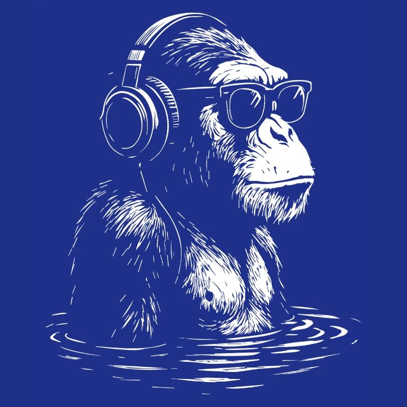 Kopfhörer Affe im Wasser