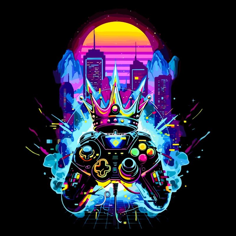 Gaming King Retrowave Controller Neon 80s Stadt