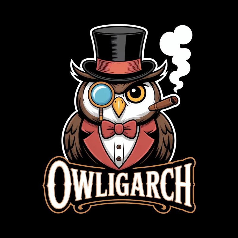 Hibou avec chapeau haut de forme et monocle – Owligarch