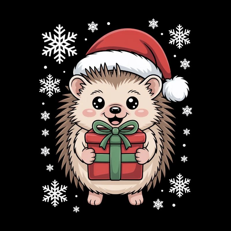 Hérisson de Noël avec chapeau de Père Noël et neige