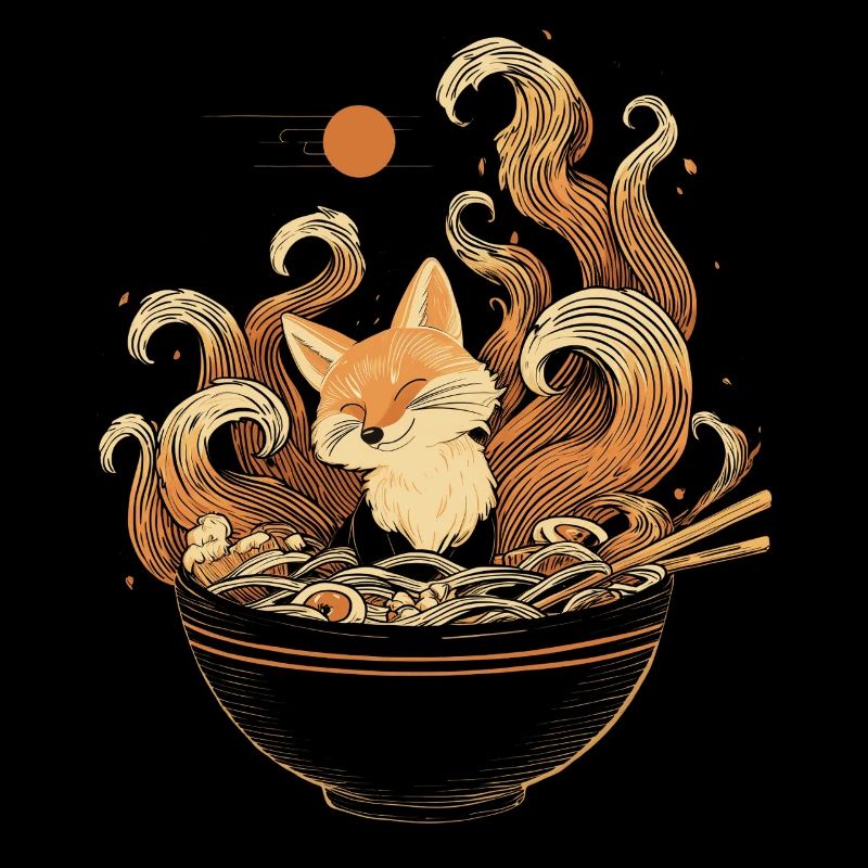 Kawaii Kitsune Fox Entspannt Sich In Ramen Bowl