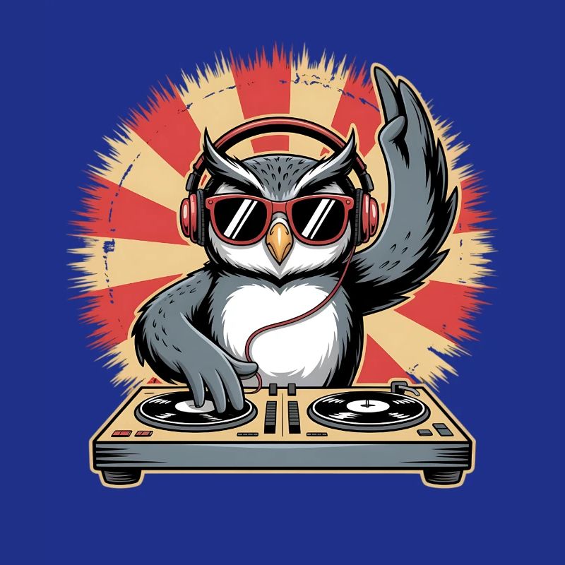 DJ Eule mit Turntables