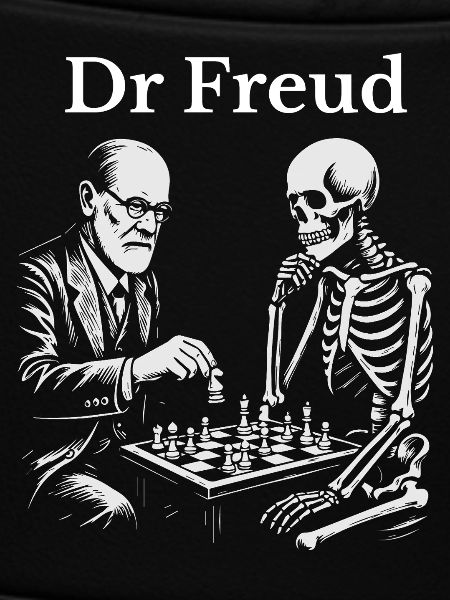 Duel d’échecs Freud avec squelette