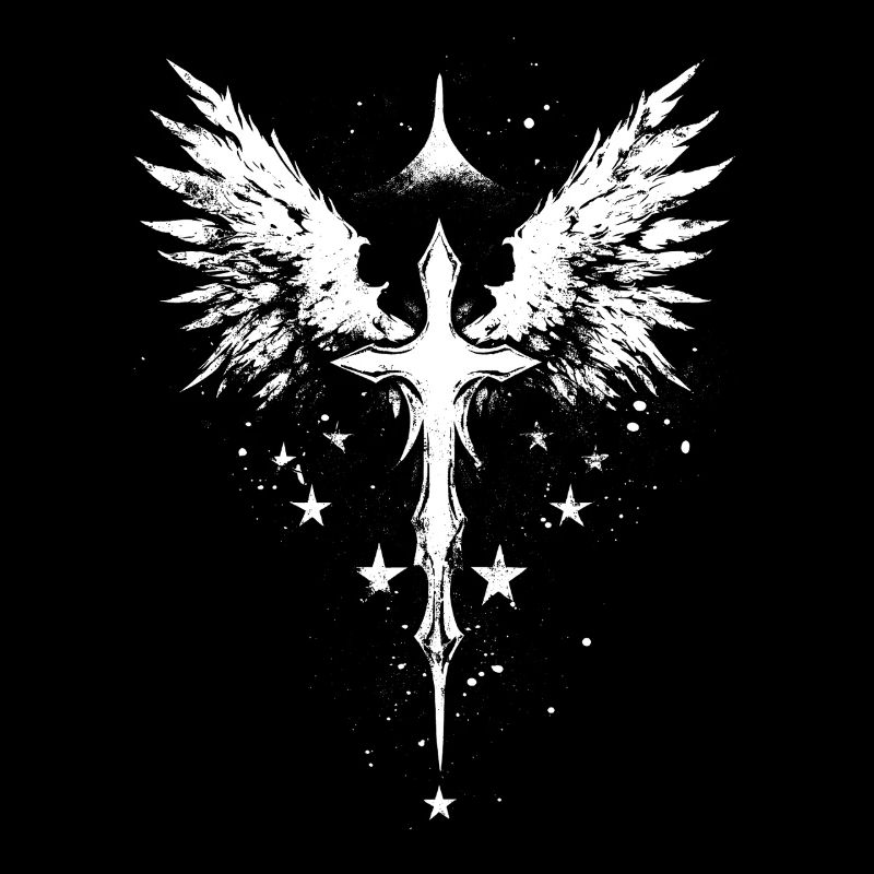 Goth Cross with Angel Wings Gothic