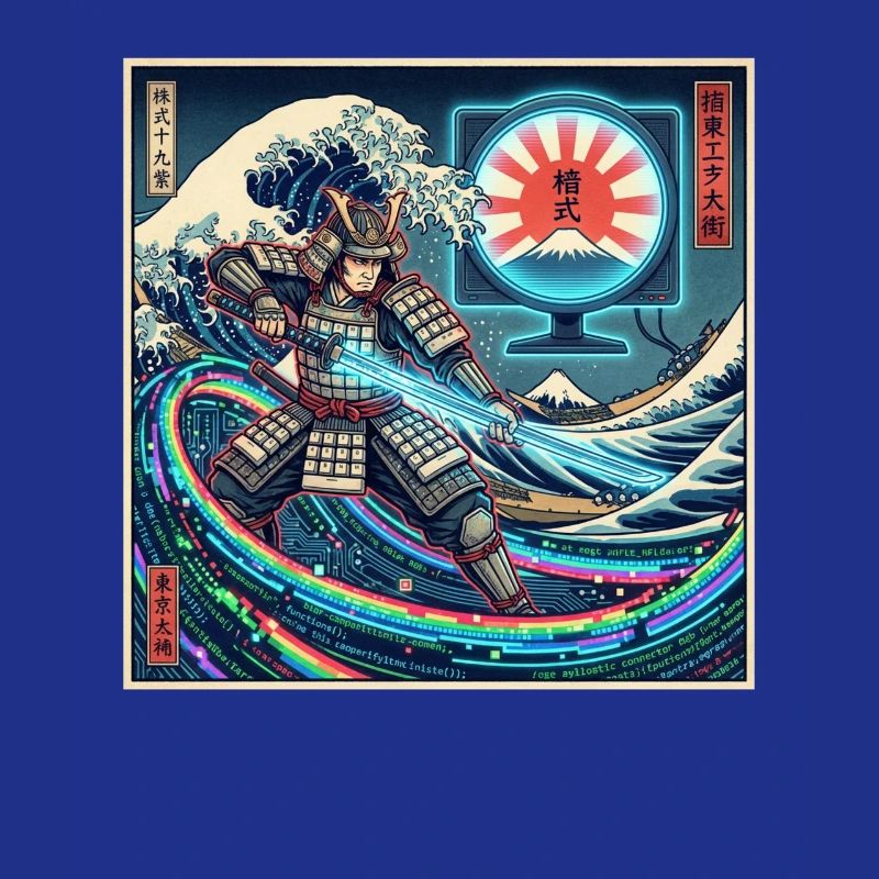 Cyber Samurai 模式 devant les vagues et Fuji