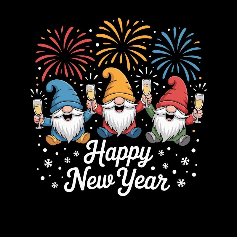 Happy New Year Gnome Fireworks Celebration