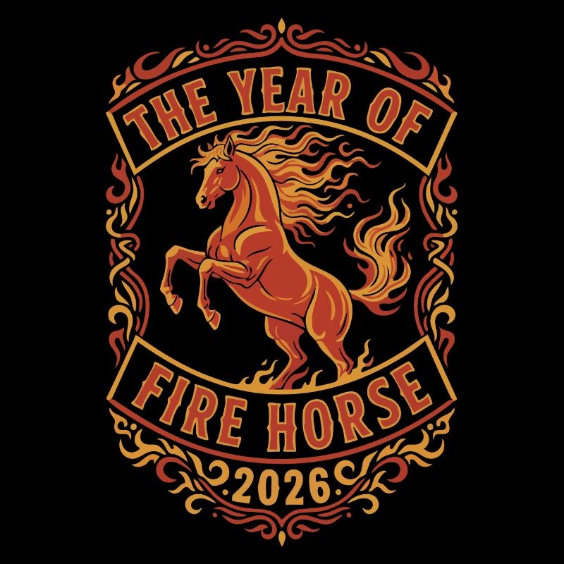 Das Jahr des Feuerpferds 2026 Feierdesign