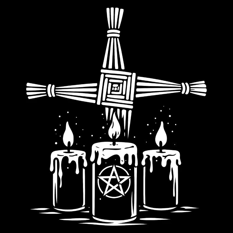 Imbolc Brigid Cross mit Ritualkerzen