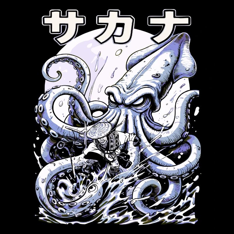 Combat contre le kraken du pêcheur japonais – Ukiyo-e Squid