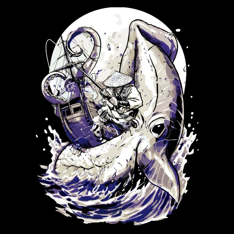 Combat contre le kraken du pêcheur japonais – Ukiyo-e Squid