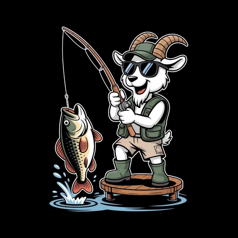 Chèvre de pêche drôle avec une grosse prise au lac
