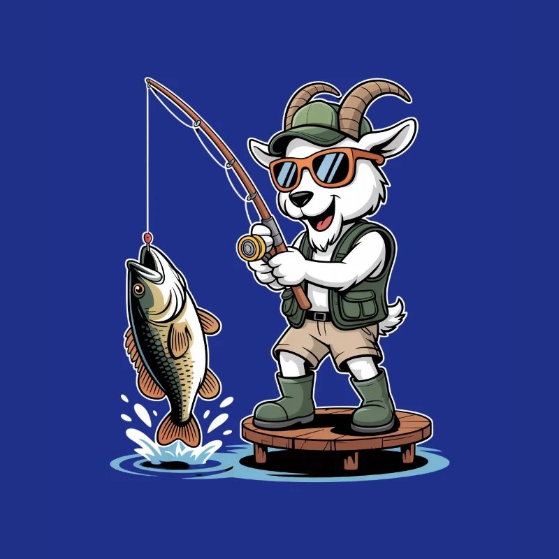 Chèvre de pêche drôle avec une grosse prise