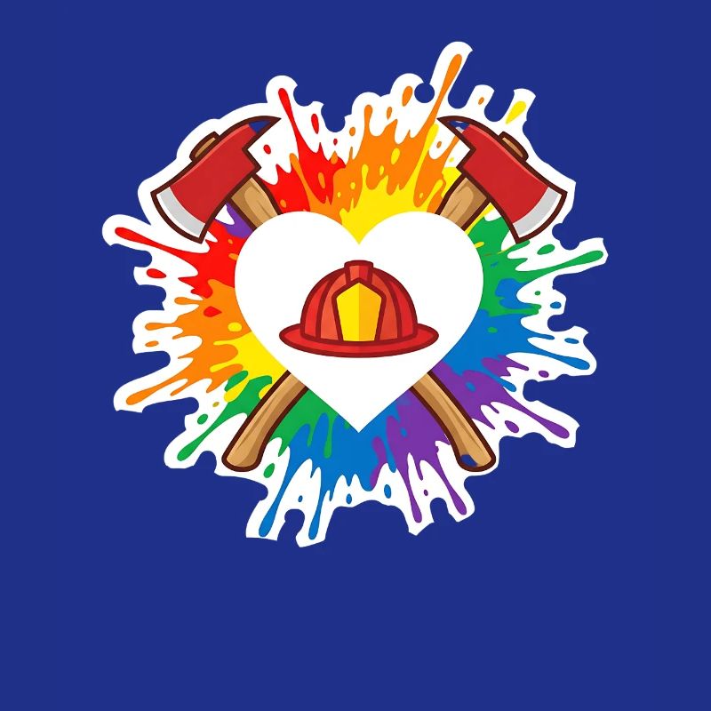 Firefighter Pride Heart Helmet Rainbow Axe