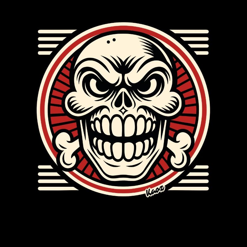 Grinsender Totenkopf mit Knochen Emblem