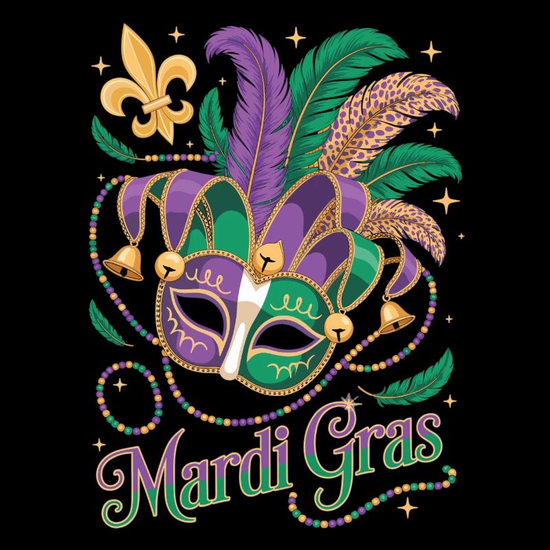 Mardi Gras T-Shirt – Jester Maske mit Federn