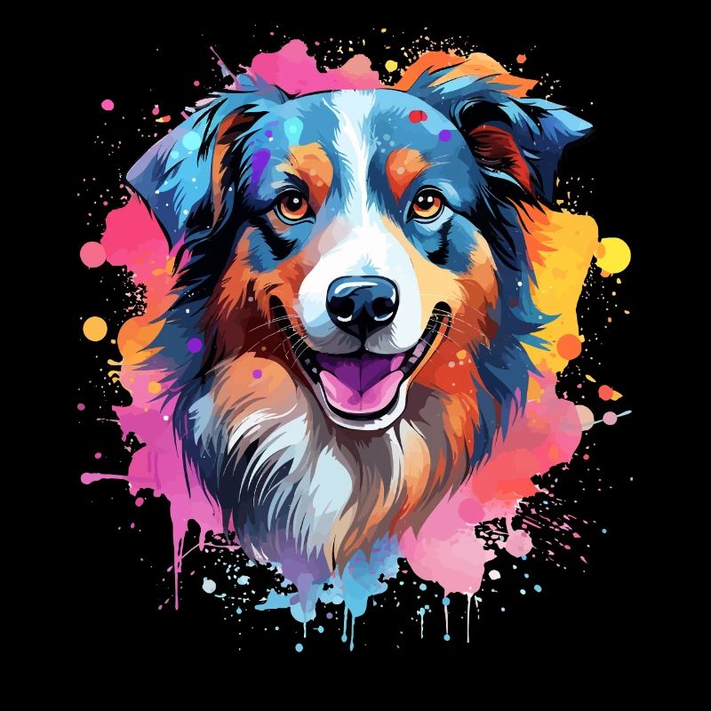 Farbenfrohe Splash-Kunst Australischer Schäferhund